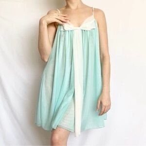 Betsey Johnson Aqua and Ivory Sheer Babydoll Chemise